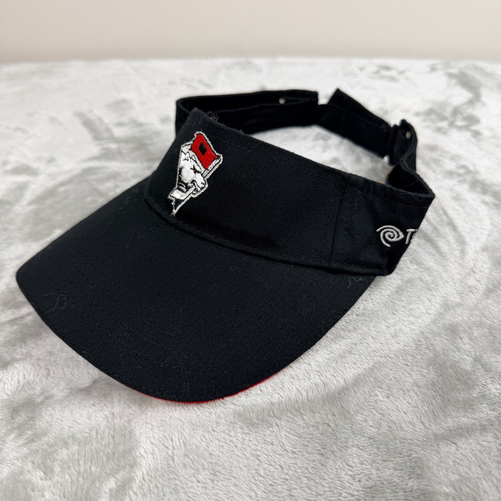Accent Marketing Black Golf Visor Adjustable Sun Hat Red Trim